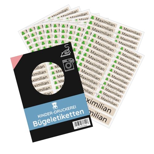 200 Stück (Beige) personalisierte Bügeletiketten/Namensaufkleber für Kleidung/Wäscheetiketten 3 Größen im Set-Bögen/bis 90 Grad/zum Aufbügeln für Kindergarten Kita Schule von STEMPEL-FABRIK