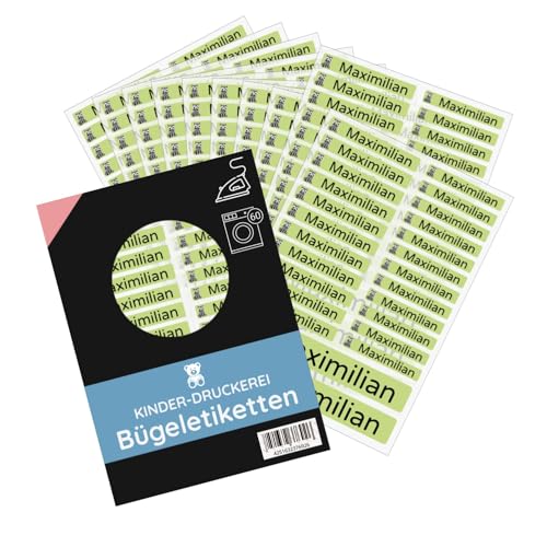 200 Stück (Limette) personalisierte Bügeletiketten/Namensaufkleber für Kleidung/Wäscheetiketten 3 Größen im Set-Bögen/bis 90 Grad/zum Aufbügeln für Kindergarten Kita Schule von STEMPEL-FABRIK