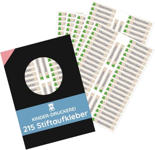 215 Stück personalisierte Stiftaufkleber Stiftetiketten 40x6 mm - Namensaufkleber mini/sehr klein - Aufkleber für Stifte, Buntstifte, Füller/Wasserfest/Kratzfest (Beige) von STEMPEL-FABRIK