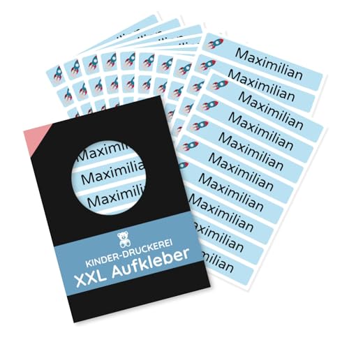 80 Stück personalisierte Namensaufkleber 100x15 mm (10 Bögen) - Spülmaschine geeignet/Wasserfest/Kratzfest für Innen und Außen (Blau, 80 Stück) von STEMPEL-FABRIK