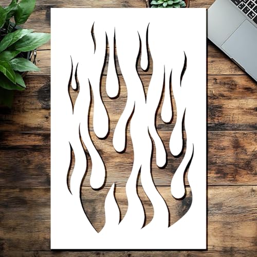 Flames Fire Schablone, 12,7 x 20,3 cm, wiederverwendbare Kunststoffschablone für Kunst und Handwerk, Wandmalerei, Holzprojekte, Weiß von STENCILAIR