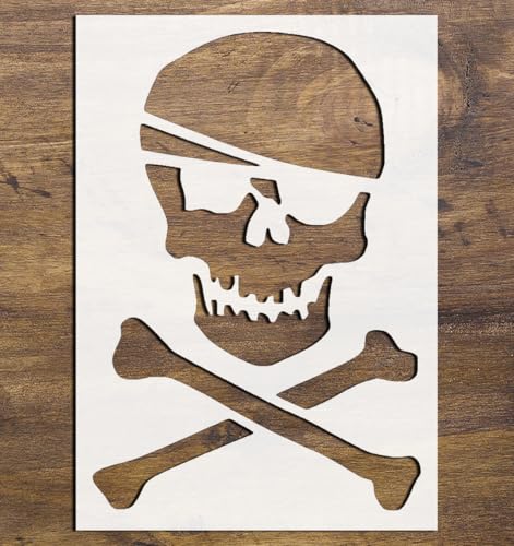 Große Schablone zum Malen, Motiv: Piratenschädel und gekreuzte Knochen, wiederverwendbar, 48,3 x 33 cm, Mylar-Kunststoff, ideal für Piraten-Themen, Dekoration und Bastelarbeiten Große Schablone zum Malen, Motiv: Piratenschädel und gekreuzte Knochen, wiederverwendbar, 48,3 x 33 cm, Mylar-Kunststoff, ideal für Piraten-Themen, Dekoration und Bastelarbeiten von STENCILAIR