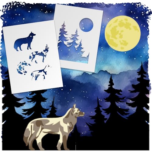 Heulender Wolf Schablonen Set von 2 – Wölfe Pack, Wildtierwald und mehr – DIY wiederverwendbare Bastel- und Malschablonen STENCILAIR von STENCILAIR