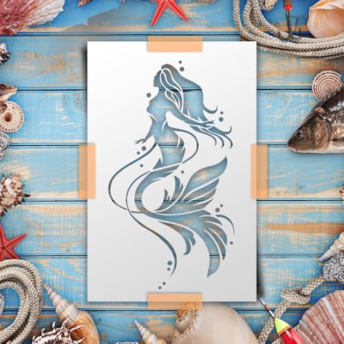 Meerjungfrau-Silhouetten-Schablone, 21,6 x 28,9 cm, wiederverwendbare Meerjungfrauen-Schablonen – perfekt für Wände, Holz, Kunst und Handwerk von STENCILAIR