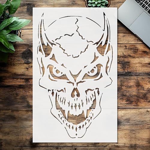 Schablone Dämon mit Hörnern, Kunststoff, wiederverwendbar, wiederverwendbar, 20,3 cm L x 12,7 cm B, für DIY Handwerk und Heimdekoration von STENCILAIR