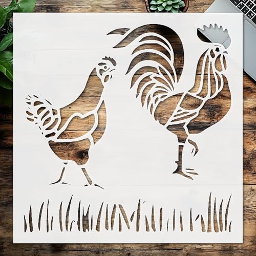 Schablone Hahn, Hühner, Gras, Kunststoff, wiederverwendbar, 14 cm L x 14 cm B, für Bastelarbeiten und Heimdekoration Schablone Hahn, Hühner, Gras, Kunststoff, wiederverwendbar, 14 cm L x 14 cm B, für Bastelarbeiten und Heimdekoration von STENCILAIR