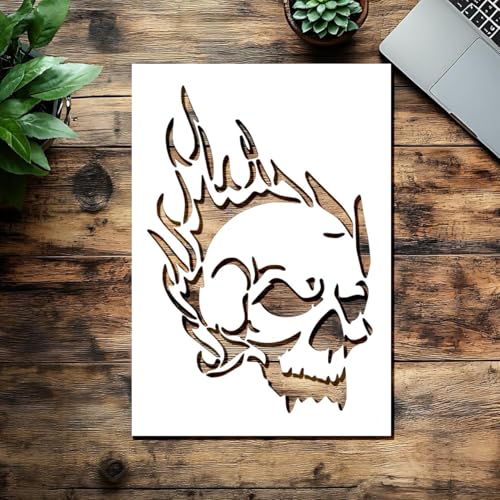 Schädel-Schablone – wiederverwendbare flexible Kunststoffschablone für Airbrush, Halloween-Bastelarbeiten, Zeichnen, Malen und Scrapbooking von STENCILAIR