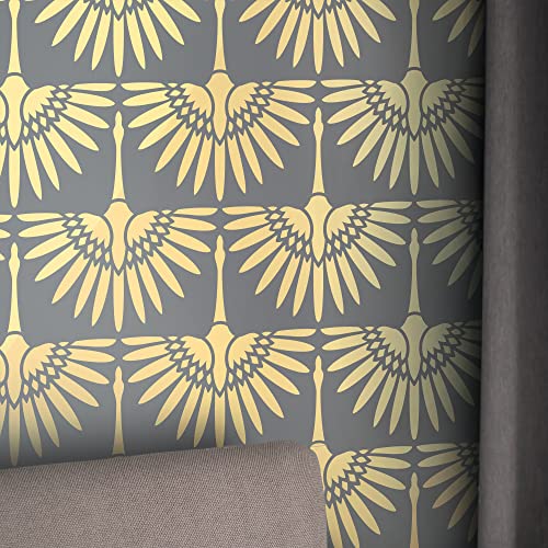 STENCILIT® Art Deco Kranich Wand Schablone, XL 61 x 81,3 cm, Boho Design, Vintage, Wandgestaltung von STENCILIT