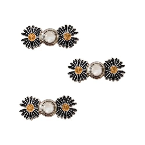 STHOYN Kreative Hosenbund Enger Machen Schnalle Reducer Hosen Enger Machen Clip Frauen Verstellbarer Rock Waist Knots(Black-silver daisies) von STHOYN