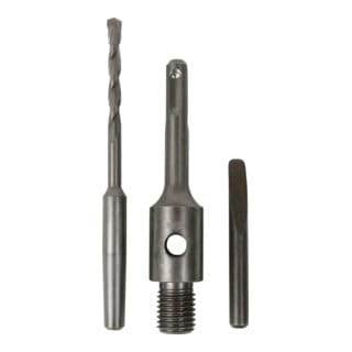 STIER Aufnahmeschaft SDS Plus, M16, 3er Set inkl Zentrierbohrer und Auswurfkeil für Diamant Dosensenker, Bohrkrone, Dosenbohrer, Inbus und Madenschraube, Bohrkronenaufnahme, Sds Plus Bohrer Set von STIER