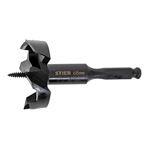 STIER Forstnerbohrer 68mm Durchmesser, Holzbohrer, selbstzuführende Schraubenspitze, hochwertig, schneller Spanabtrag, für Kork, Karton, Hartholz, MDF von STIER