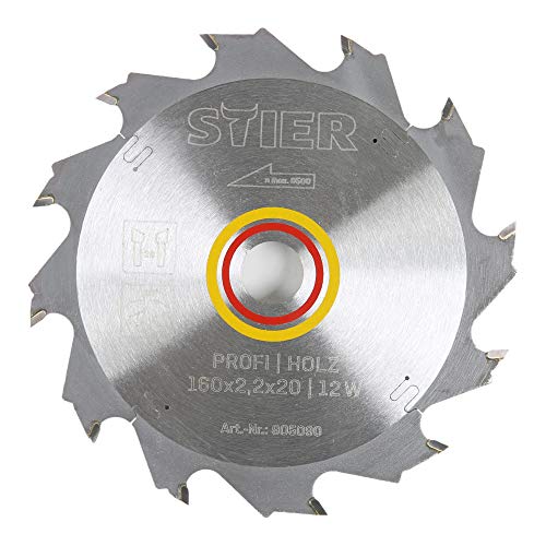 STIER Kreissägeblatt Profi Holz, 160 x 2,2 x 20mm, 20° Spanwinkel, 12 gehärtete Zähne, Wechselzahn von STIER