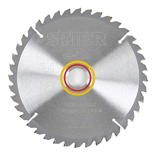 STIER Kreissägeblatt Profi Holz, 216 x 2,4 x 30mm, -5° neg. Spanwinkel, 40 gehärtete Zähne, Wechselzahn von STIER