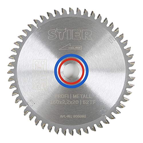 STIER Kreissägeblatt Profi Metall, 160 x 2,2 x 20mm, -5° neg. Spanwinkel, 52 gehärtete Zähne, Trapezflachzahn von STIER