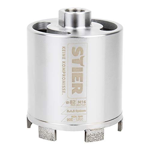 STIER Premium Diamant Dosensenker DAS System für Staubabsaugung, Bohrkrone, Durchmesser: 82 mm, Bohrkopftiefe: 70 mm, M16, Dosenbohrer, Bohrkrone für Steckdosen, Kernbohrer von STIER
