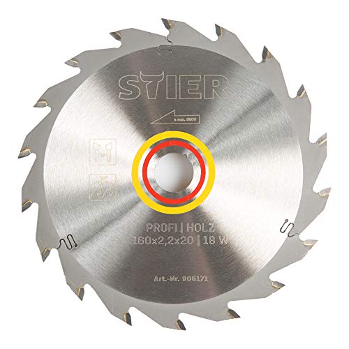 STIER Profi Kreissägeblatt, für Handkreissägen, Holz, 160x2,2x20, 18 Wechselzähne, gehärtet, 25° Spanwinkel von STIER