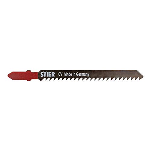 STIER Stichsägeblatt ST 75/3/1,25 Holz gerader Schnitt, sehr schnell, rauer Schnitt, 4-50mm Materialdicke, für Weichholz, Multiplex, Spanplatten, Konstruktionsholz, Tischlerplatten, MDF, gefräst und STIER Stichsägeblatt ST 75/3/1,25 Holz gerader Schnitt, sehr schnell, rauer Schnitt, 4-50mm Materialdicke, für Weichholz, Multiplex, Spanplatten, Konstruktionsholz, Tischlerplatten, MDF, gefräst und von STIER
