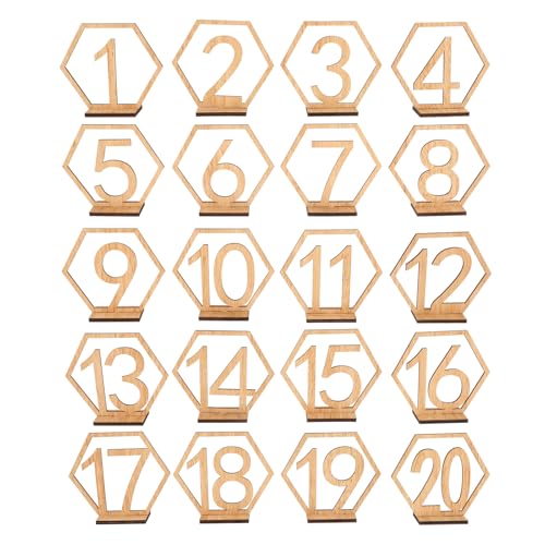 STOBAZA Holz Nummer Zahlen | 1-20 Mit Halterbasis Hexagon Shape Party Card Tischhalter, Veranstaltungen Oder Catering Dekoration, 20 Stück STOBAZA Holz Nummer Zahlen | 1-20 Mit Halterbasis Hexagon Shape Party Card Tischhalter, Veranstaltungen Oder Catering Dekoration, 20 Stück von STOBAZA