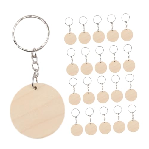 STOBAZA 1 Schachtel DIY Schlüsselanhänger aus Runden Unbehandelten Holzscheiben mit Robustem Edelstahlverbinder Vielseitig für Schlüssel Taschen Rucksäcke Blanko Holzrohlinge zum von STOBAZA