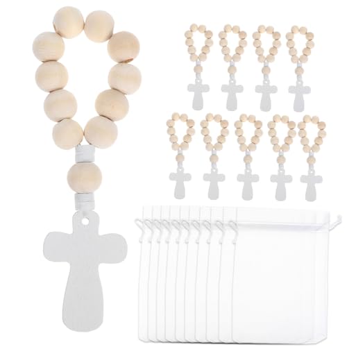 STOBAZA 10 Sätze Holz Waschungs Rosenkranz mit Kreuz Perlen Finger Rosenkranz Leicht Poliert mit Mesh Beuteln für Taufen Babypartys Hochzeiten Religiöse Feiern von STOBAZA