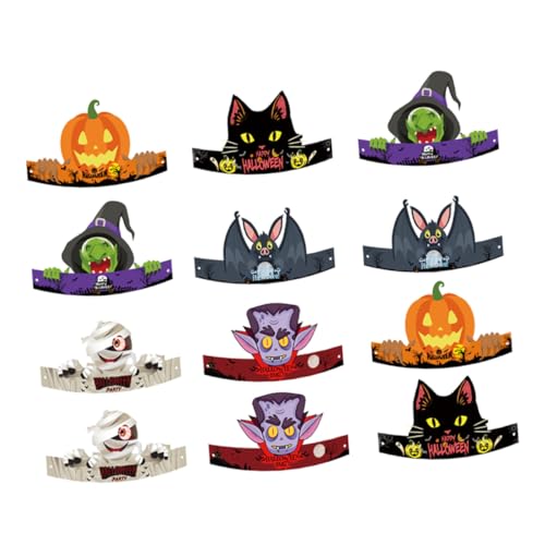 STOBAZA 12 Stück Teiliges Halloween Papierhut mit Kürbis Geist Hexe Zombie und Vampir Motiven Leichte Partyhüte für Kinderkostüme und Gruselige Festdekoration für Themenpartys und STOBAZA 12 Stück Teiliges Halloween Papierhut mit Kürbis Geist Hexe Zombie und Vampir Motiven Leichte Partyhüte für Kinderkostüme und Gruselige Festdekoration für Themenpartys und von STOBAZA