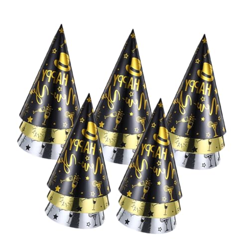 STOBAZA 15 Stück Teiliges Neujahrs-partyhüte aus Kegelförmig in Schwarz Gold und Silber für Erwachsene Lustige Silvesterhüte für Neujahrsfeiern und Festliche Dekoration von STOBAZA