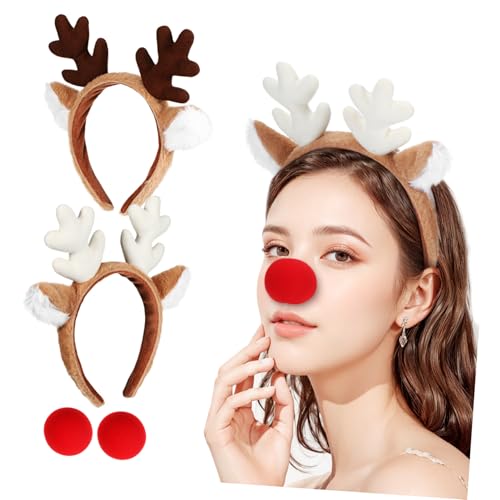 STOBAZA 2 Sätze Rentier Geweih Stirnbänder mit Abnehmbarer Nase für Erwachsene Teens Weihnachts Haarreif Vielseitig für Festliche Partys Cosplay Weihnachtskostüm Zubehör von STOBAZA