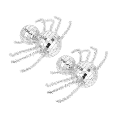 STOBAZA 2 Stück Halloween Disco Spinnen mit Spiegeloberfläche Glitzernde Spinnenfigur als Auffällige Halloween Deko Haunted House Schmuck und Disco Party Tischmittelstück von STOBAZA