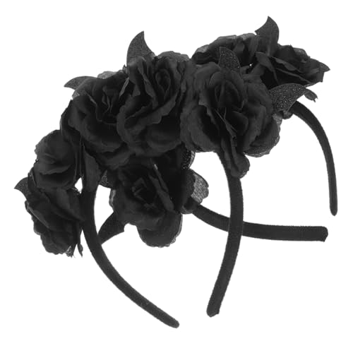 STOBAZA 2 Stück Halloween Haarreif für Erwachsene mit Schwarzen Fledermaus und Rosenblütenmotiven Wiederverwendbares Party Accessoire für Karneval Cosplay und Halloween Fotoshooting von STOBAZA