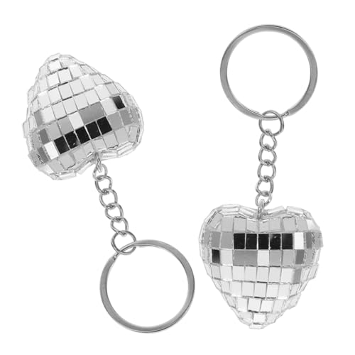 STOBAZA 2 Stück Herzförmiger Mini Disco Ball Schlüsselanhänger Silberne Spiegelkugel Modische Deko für Taschen Koffer und Party Vielseitiger Leichter Schmuckanhänger von STOBAZA