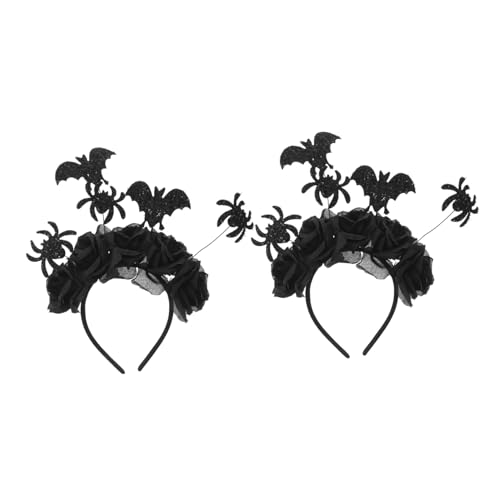 STOBAZA 2 Stück Teiliges Halloween Haarreifen mit Schwarzen Rosen Spinnennetz und Fledermaus Gothisches Kopfstück für Damen Leichtes Realistisches Design für Tag der Toten Cosplay und von STOBAZA