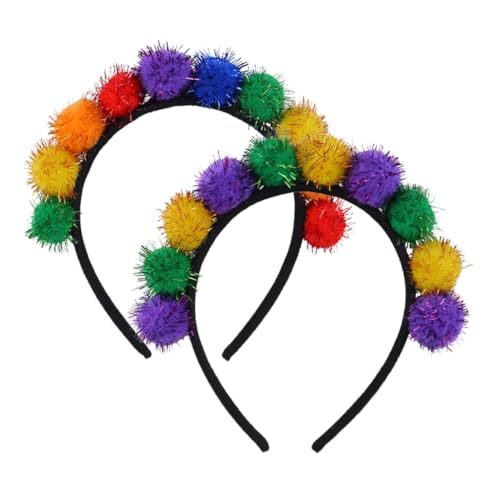 STOBAZA 2 Stück Teiliges Pom Pom Haarband Glitzerndes Buntes Stirnband für Frauen und Mädchen Modischer Kopfschmuck für Karneval Party Cosplay und Festliche Anlässe von STOBAZA