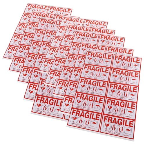 STOBAZA 20 Blatt Selbstklebende Versandetiketten Fragile Warnaufkleber Rote Verpackungssticker Vorsicht Zerbrechlich für Sichere Paketzustellung und Versandkennzeichnung von STOBAZA