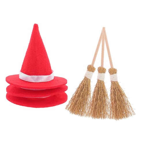 STOBAZA 3 Satz Mini Hexenhüte und Kleine Besen aus Filz und Naturgras Handliche Halloween Dekoration für DIY Basteln Detailreich Gestaltet Vielseitig Einsetzbar für Party und Wohnambiente von STOBAZA