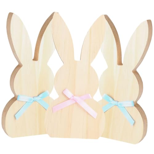 STOBAZA 3 Stück Teiliges DIY Osterhasen Holzdekor Unbemalte Hasenfiguren aus Robustem Holz Sichere Tischdekoration Künstlerische Bunny Holztafeln für Kreative von STOBAZA