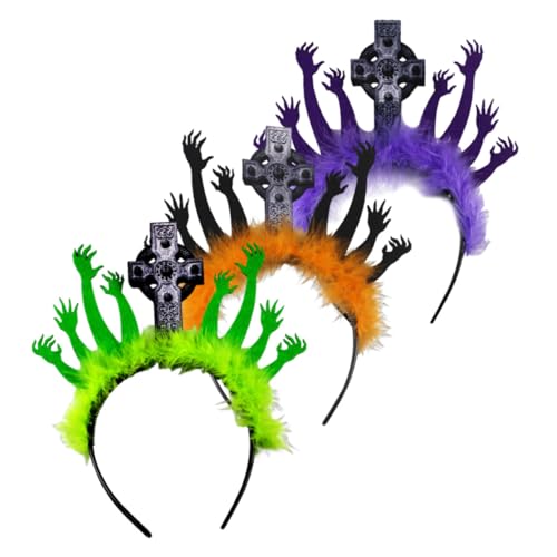 STOBAZA 3 Stück Teiliges Halloween Stirnband Leichter Bequemer Zombie Kopf Schmuck Gruselige Cosplay Kopfbedeckung in Orange Schwarz und Grün für Party Kostüm und Festdekoration von STOBAZA