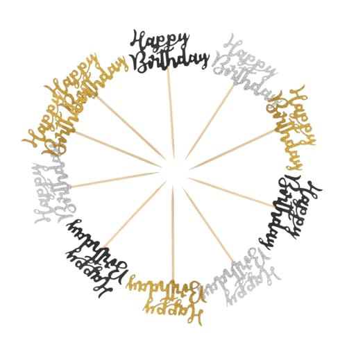 STOBAZA 36 Stück Teiliges Glitter Happy Birthday Cake Toppers Wiederverwendbare Cupcake Picks in Gold Schwarz Silber Bunte Geburtstagsdeko für Shower Kindergeburtstag Jubiläumsfeier von STOBAZA