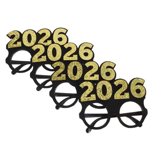 STOBAZA 4 Stück Partybrille aus Robustem Pc-material mit Schwarzem Rahmen und Glitzerbesatz Leicht Biegefest als Fotorequisite und Accessoire für Abschlussfeiern und Feiertagspartys von STOBAZA