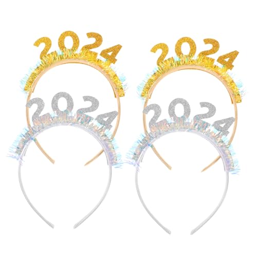 STOBAZA 4 Stück Stirnband Haarschmuck Haarband Tiara für Silvester 2024 Foto-Requisiten für die Neujahrsparty Haargummi Geschenk Haarreifen für die Neujahrsparty Party-Haarspange bilden pp von STOBAZA
