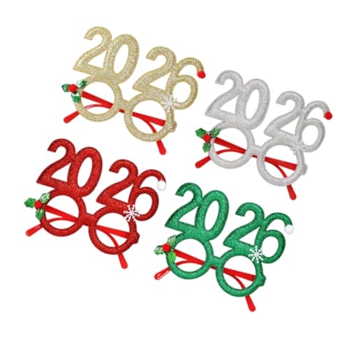 STOBAZA 4 Stück Teiliges Glitzer Schneeflocken Weihnachtsbrillen Festliche Party Sonnenbrillen für Fotoautomaten Weihnachtsfeier Silvester Kostümzubehör in Grün Rot Gold Silber von STOBAZA