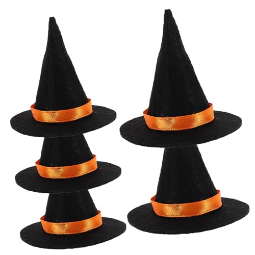 STOBAZA 5 Stück Mini Halloween Hexenhüte Schwarze Mini Hexenhüte für Weinflaschen Partydeko DIY Puppenhut Halloween Bastelzubehör für Festliche Stimmung von STOBAZA