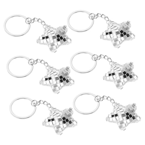 STOBAZA 6 Stück Disco-Schlüsselanhänger Handtasche Charme Glasmosaiksternschlüsselbund Spiegelkugelschlüssel Charme Mosaic Glass Star Anhänger kleine Discokugeln Dekoration Schaum Silber von STOBAZA