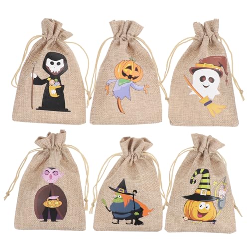 STOBAZA 6 Stück Teiliges Halloween Geschenktüten aus Leinen mit Zugband Wiederverwendbare Süßigkeiten und Snackbeutel für Familien und Partys Praktische Zugverschlusstasche für Süßes und STOBAZA 6 Stück Teiliges Halloween Geschenktüten aus Leinen mit Zugband Wiederverwendbare Süßigkeiten und Snackbeutel für Familien und Partys Praktische Zugverschlusstasche für Süßes und von STOBAZA