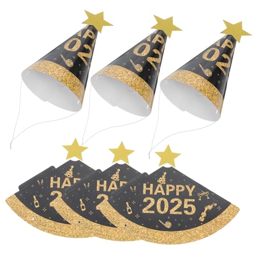 STOBAZA 6 Stück Teiliges Silvester Partyhüte Schwarz-gold Kegelhüte aus Atmungsaktivem Papier Modisch Elegant für Erwachsene Neujahrsfeier Fotoaccessoires Silvester Deko von STOBAZA