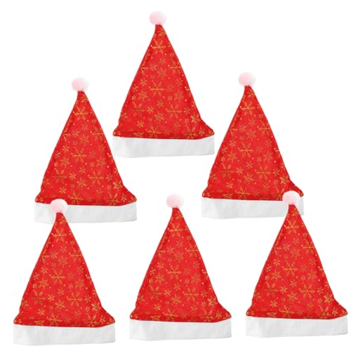 STOBAZA 6 Stück Weihnachtsmütze Teiliges Samt Santa Mütze mit Gold Schneeflocken Partyhut für Erwachsene und Festliche Weihnachtsdekoration und Kostüm Zubehör von STOBAZA