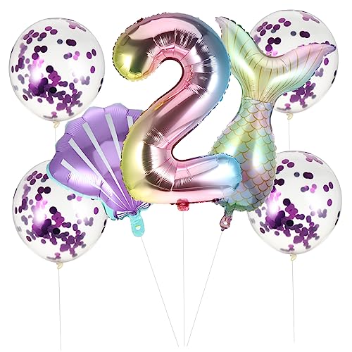 STOBAZA 7 Stk Meerjungfrau Ballon Luftballons zum 2. Jahrestag Meerjungfrau Latexballon geschenk Zahlenballons praktische Dekorationsballons kreative Requisitenballons gedenken schmücken von STOBAZA