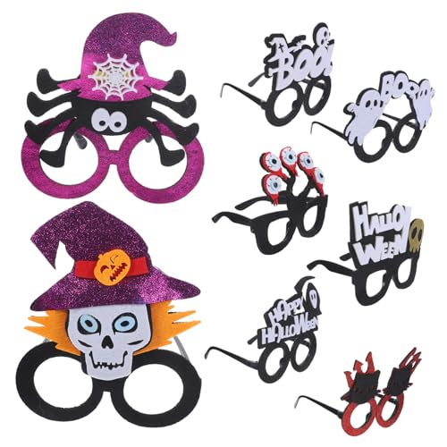 STOBAZA 8 Stück Teiliges Halloween Brillen aus Leichtem Kunststoff und Vliesstoff Lustige Partybrillen als Foto Requisiten und Kostüm Zubehör für Halloween Familienfeiern und Cosplay von STOBAZA