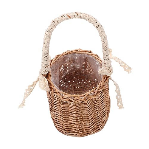 STOBAZA Blumenkorb Handgewebt mit Spitze Tragbarer Aufbewahrungskorb für Blumenarrangements Naturholzfarbe für Hochzeiten Partys und von STOBAZA