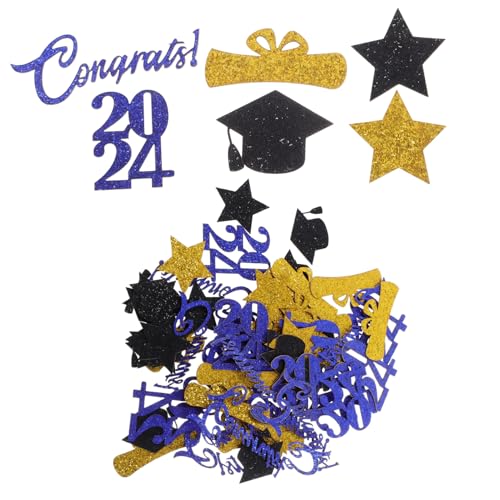 STOBAZA Bunte Graduation Party Konfetti Mischung Tischdeko mit Blauen Schriftzügen Schwarzen Bachelor Hüten und Goldenen Sternen Vielseitig Einsetzbar für Abschlussfeier und von STOBAZA
