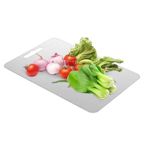 STOBAZA Edelstahl Schneidebrett Doppelseitig Rundes Lebensmittelechtes Schneidebrett Für Obst Gemüse Fleisch Robust Rutschfest Leicht Zu Reinigen Vielseitig Für Küchengebrauch von STOBAZA